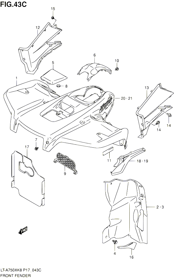 GARDE BOUE AVANT LT A750XK9 P17 POUR SUZUKI KINGQUAD 750 2010 POUR SUZUKI KINGQUADLT A750X L0 