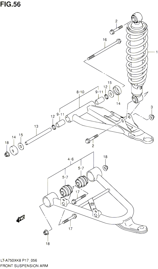 BRAS SUSPENSION AVANT POUR SUZUKI KINGQUAD 750 2010 POUR SUZUKI KINGQUADLT A750X L0 