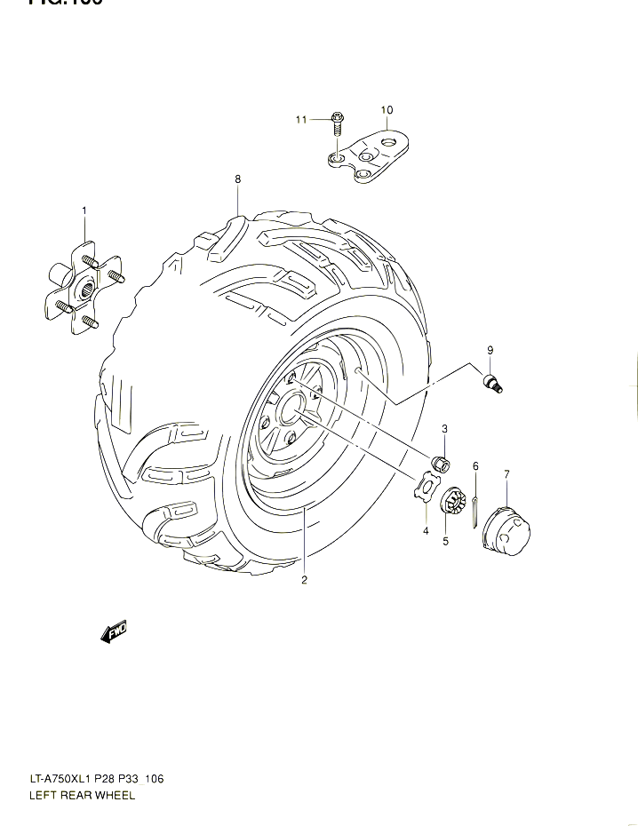 ROUE ARRIERE GAUCHE LT A750XZL1 P33 POUR SUZUKI KINGQUAD 750 2011 POUR SUZUKI KINGQUADLT A750X L1 LT A750XZ L1 