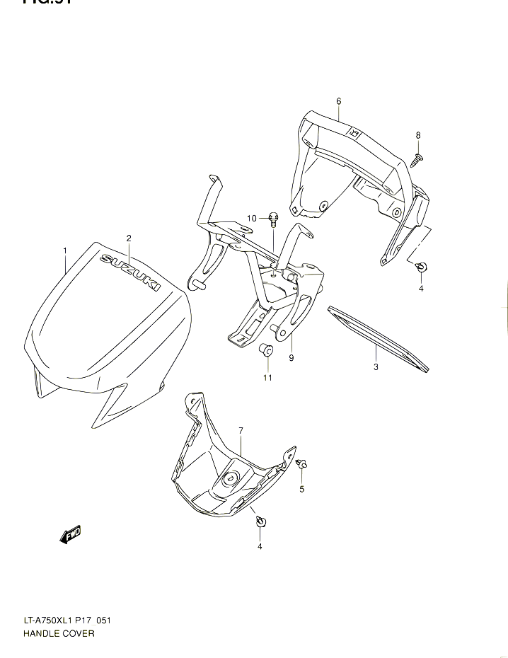 CARENAGE TETE DE FOURCHE LT A750XL1 P17 POUR SUZUKI KINGQUAD 750 2011 POUR SUZUKI KINGQUADLT A750X L1 
