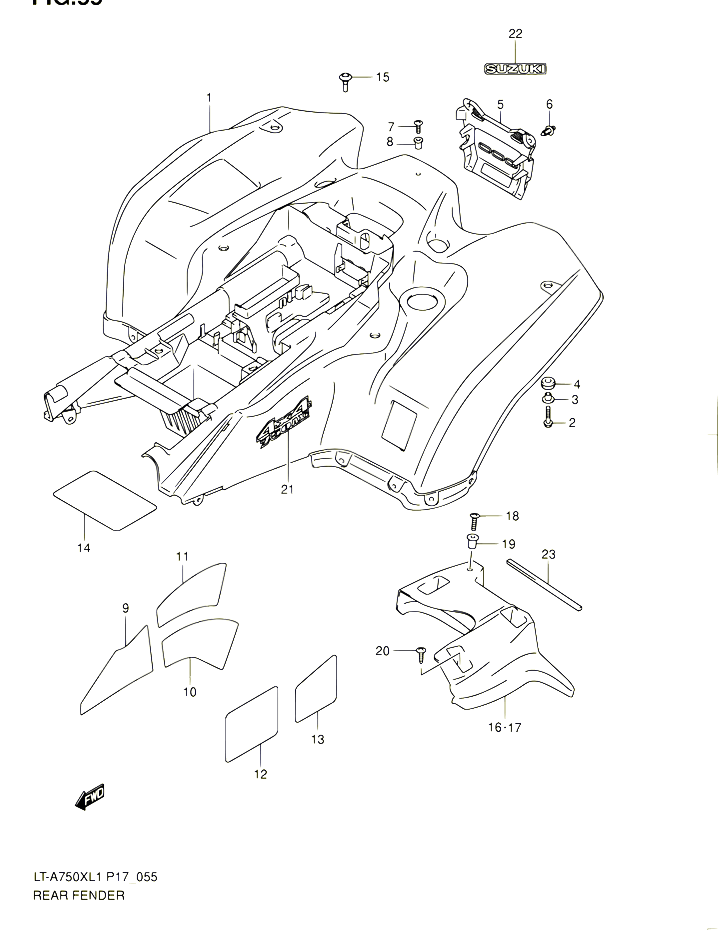 GARDE BOUE ARRIERE LT A750XL1 P24 POUR SUZUKI KINGQUAD 750 2011 POUR SUZUKI KINGQUADLT A750X L1 