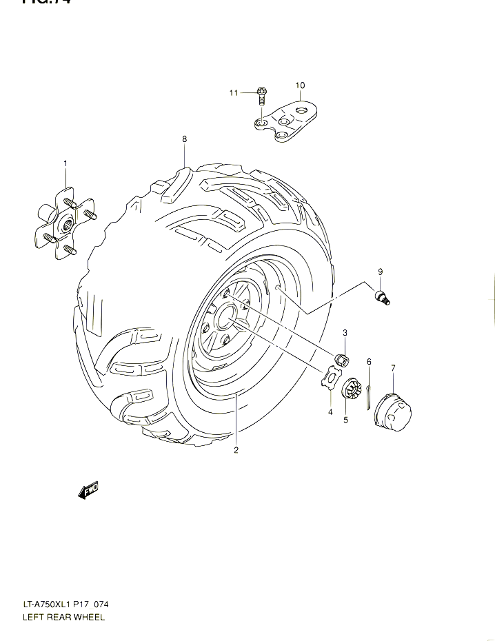 ROUE ARRIERE GAUCHE POUR SUZUKI KINGQUAD 750 2011 POUR SUZUKI KINGQUADLT A750X L1 