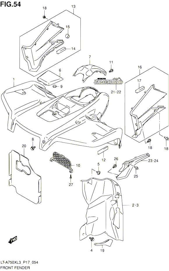 GARDE BOUE AVANT LT A750XL3 P17 POUR SUZUKI KINGQUAD 750 2013 POUR SUZUKI KINGQUADLT A750X L3 LT A750XZ L3 