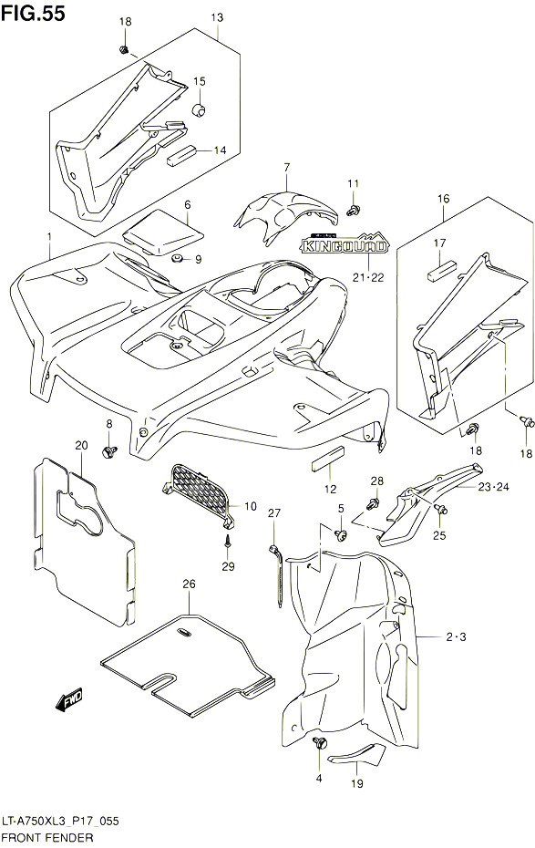 GARDE BOUE AVANT LT A750XL3 P24 POUR SUZUKI KINGQUAD 750 2013 POUR SUZUKI KINGQUADLT A750X L3 LT A750XZ L3 