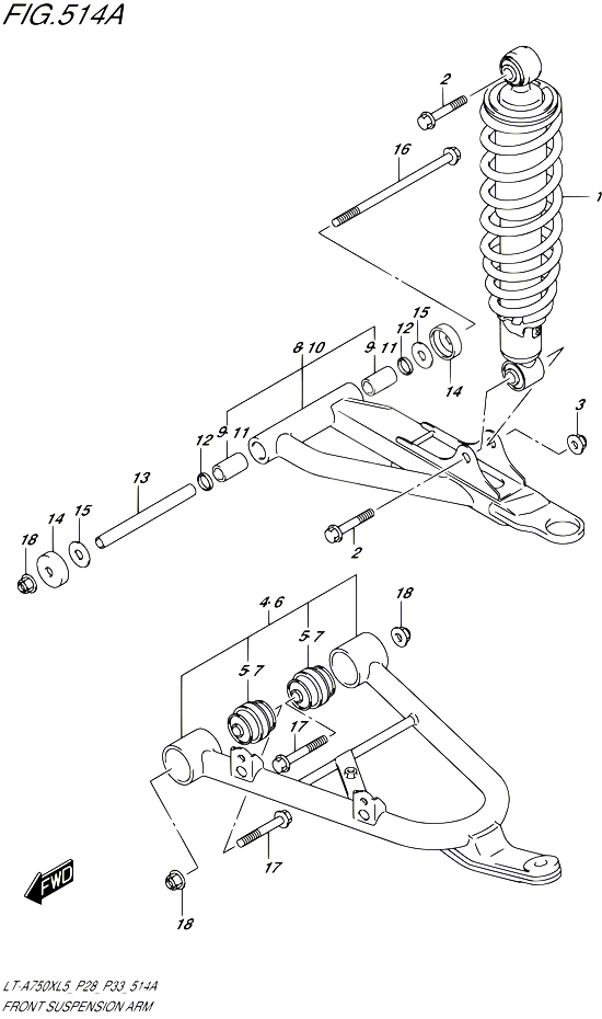 BRAS SUSPENSION AVANT POUR SUZUKI KINGQUAD 750 2015 POUR SUZUKI KINGQUADLT A750X L5  LT A750XZ L5 