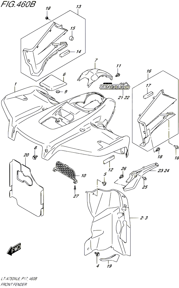 GARDE BOUE AVANT LT A750XZL6 P17 POUR SUZUKI KINGQUAD 750 2016 POUR SUZUKI KINGQUADLT A750X L6  LT A750XZ L6 