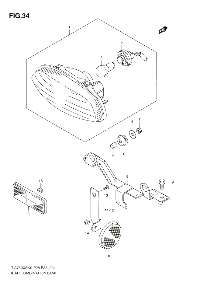 ENSEMBLE FEU ARRIERE P28 POUR SUZUKI KINGQUAD 750 2010 POUR SUZUKI KINGQUADLT A750XP L0 LT A750XPZ L0 