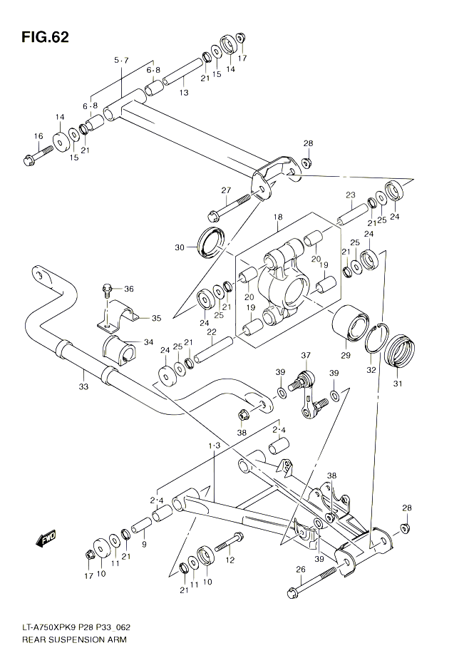 BRAS SUSPENSION ARRIERE POUR SUZUKI KINGQUAD 750 2010 POUR SUZUKI KINGQUADLT A750XP L0  LT A750XPZ L0 