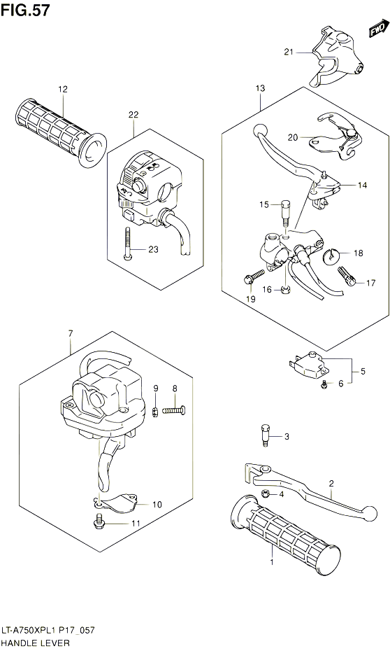 ENSEMBLE LEVIERS POIGNEES POUR SUZUKI KINGQUAD 750 2011 POUR SUZUKI KINGQUADLT A750XP L1 