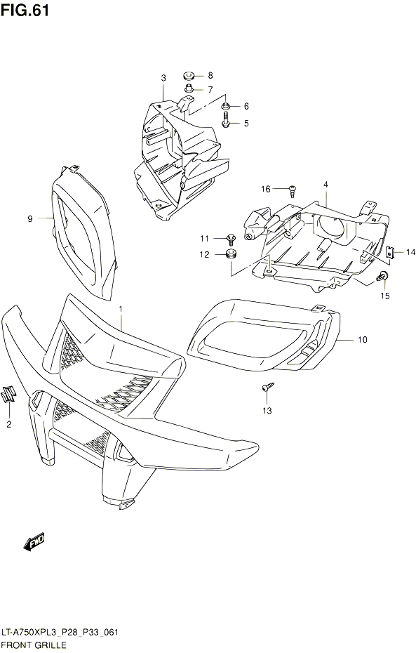 PARE CHOC AVANT ENTOURAGE DE PHARE LT A750XPZL3 P28 POUR SUZUKI KINGQUAD 750 2013 POUR SUZUKI KINGQUADLT A750XP L3 LT A750XPZ L3 