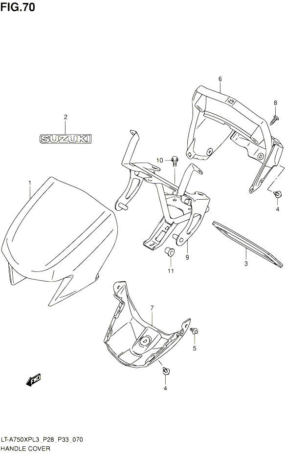 CARENAGE TETE DE FOURCHE LT A750XPZL3 P28 POUR SUZUKI KINGQUAD 750 2013 POUR SUZUKI KINGQUADLT A750XP L3 LT A750XPZ L3 