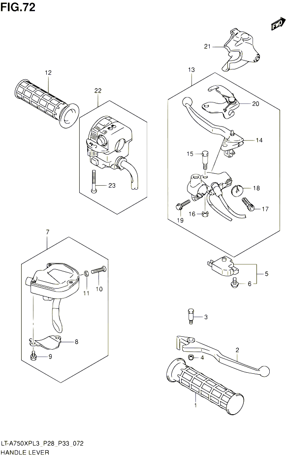 ENSEMBLE LEVIERS POIGNEES POUR SUZUKI KINGQUAD 750 2013 POUR SUZUKI KINGQUADLT A750XP L3 LT A750XPZ L3 