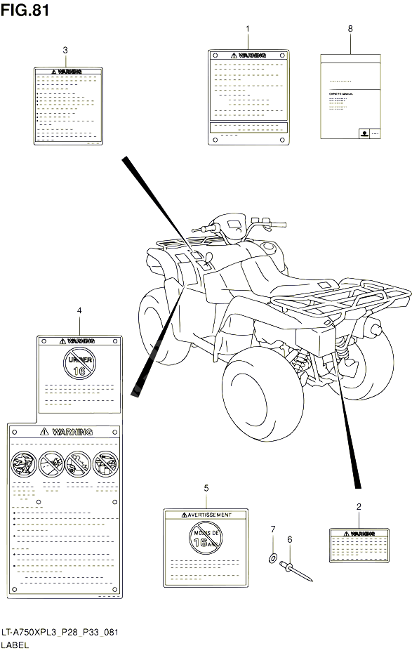 ETIQUETTE LT A750XPL3 P28 POUR SUZUKI KINGQUAD 750 2013 POUR SUZUKI KINGQUADLT A750XP L3 LT A750XPZ L3 