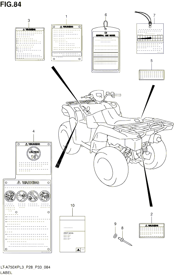 ETIQUETTE LT A750XPZL3 P33 POUR SUZUKI KINGQUAD 750 2013 POUR SUZUKI KINGQUADLT A750XP L3 LT A750XPZ L3 
