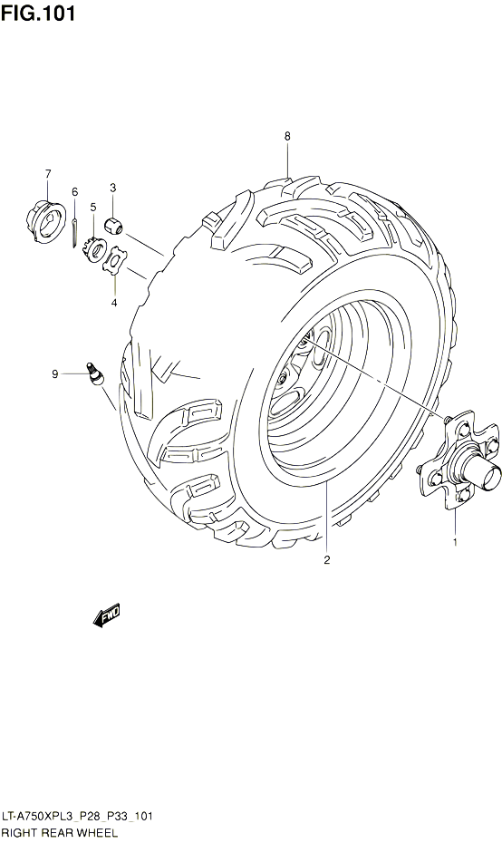 ROUE ARRIERE DROITE LT A750XPZL3 P28 POUR SUZUKI KINGQUAD 750 2013 POUR SUZUKI KINGQUADLT A750XP L3 LT A750XPZ L3 
