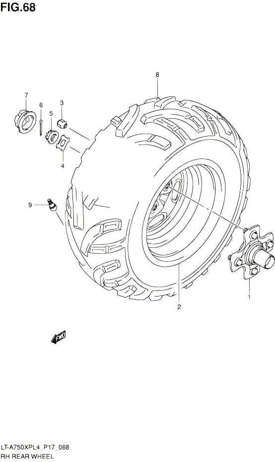 ROUE ARRIERE DROITE LT A750XPL4 P17 POUR SUZUKI KINGQUAD 750 2014 POUR SUZUKI KINGQUADLT A750XP L4  LT A750XPZ L4 