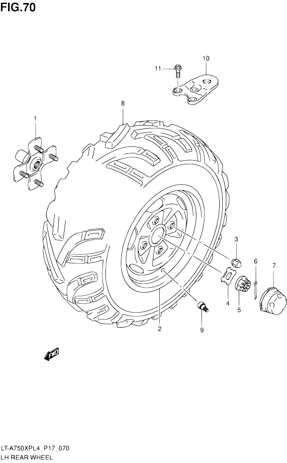 ROUE ARRIERE GAUCHE LT A750XPL4 P17 POUR SUZUKI KINGQUAD 750 2014 POUR SUZUKI KINGQUADLT A750XP L4  LT A750XPZ L4 