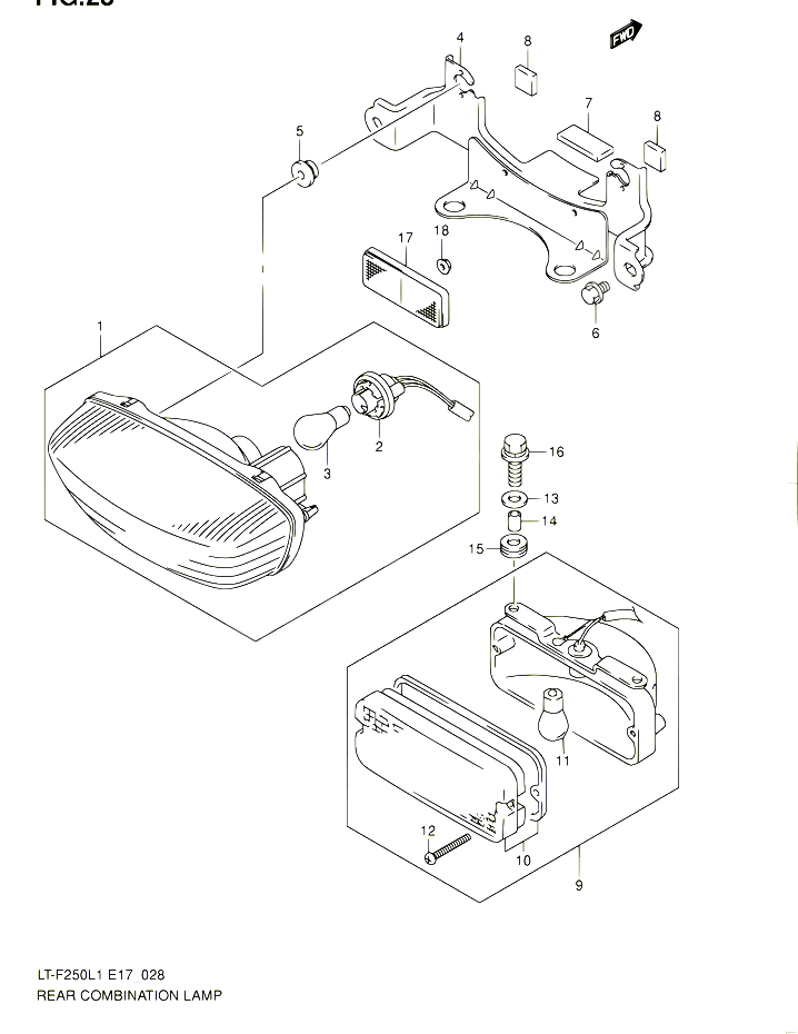 ENSEMBLE FEU ARRIERE LT F250L1 E17 POUR SUZUKI OZARK 250 2011 POUR SUZUKI OZARKLT F250 L1 