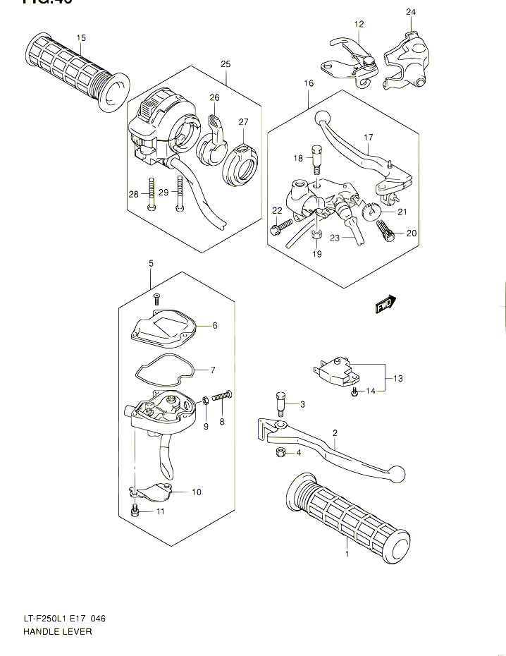 ENSEMBLE LEVIERS POIGNEES LT F250L1 E24 POUR SUZUKI OZARK 250 2011 POUR SUZUKI OZARKLT F250 L1 