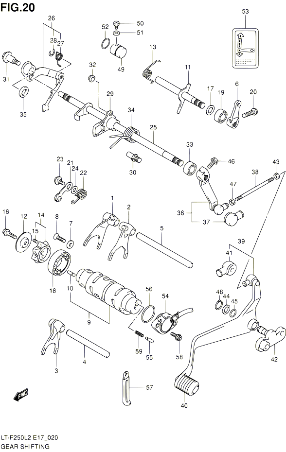 ENSEMBLE SELECTEUR DE VITESSES LT F250L2 E17 POUR SUZUKI OZARK 250 2012 POUR SUZUKI OZARKLT F250 L2 