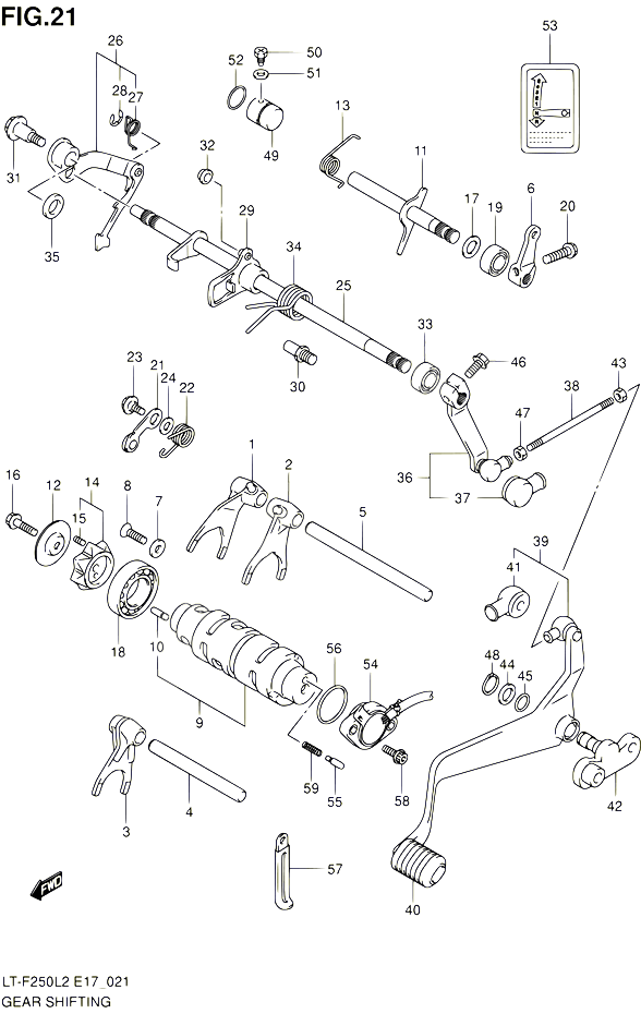 ENSEMBLE SELECTEUR DE VITESSES LT F250L2 E24 POUR SUZUKI OZARK 250 2012 POUR SUZUKI OZARKLT F250 L2 