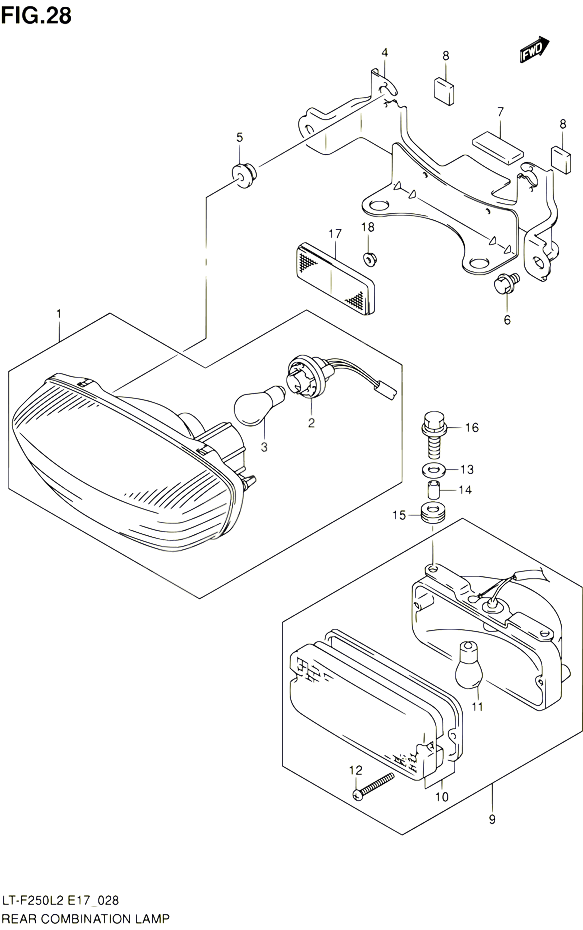 ENSEMBLE FEU ARRIERE LT F250L2 E17 POUR SUZUKI OZARK 250 2012 POUR SUZUKI OZARKLT F250 L2 