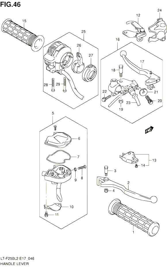 ENSEMBLE LEVIERS POIGNEES LT F250L2 E24 POUR SUZUKI OZARK 250 2012 POUR SUZUKI OZARKLT F250 L2 