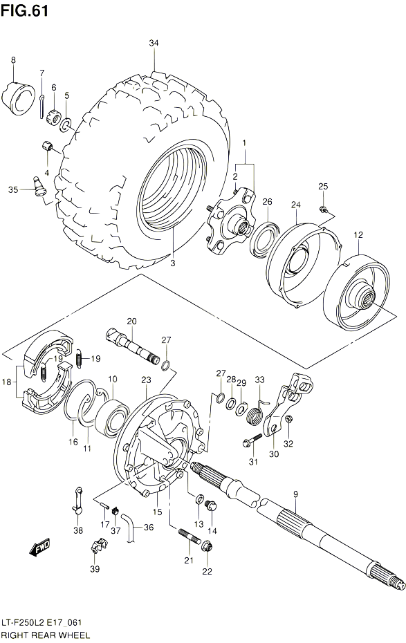 ROUE ARRIERE DROITE POUR SUZUKI OZARK 250 2012 POUR SUZUKI OZARKLT F250 L2 