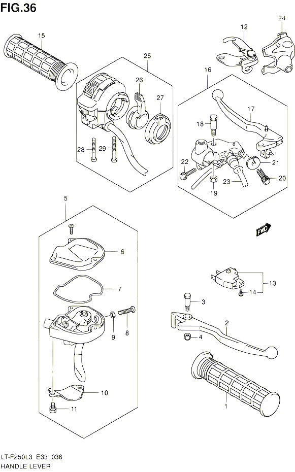 ENSEMBLE LEVIERS POIGNEES POUR SUZUKI OZARK 250 2013 POUR SUZUKI OZARKLT F250 L3 