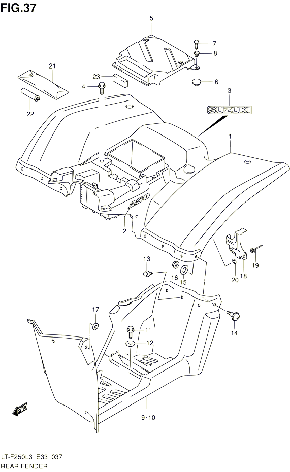 GARDE BOUE ARRIERE POUR SUZUKI OZARK 250 2013 POUR SUZUKI OZARKLT F250 L3 