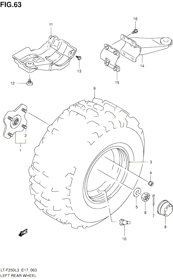 ROUE ARRIERE GAUCHE LT F250L3 E17 POUR SUZUKI OZARK 250 2013 POUR SUZUKI OZARKLT F250 L3 