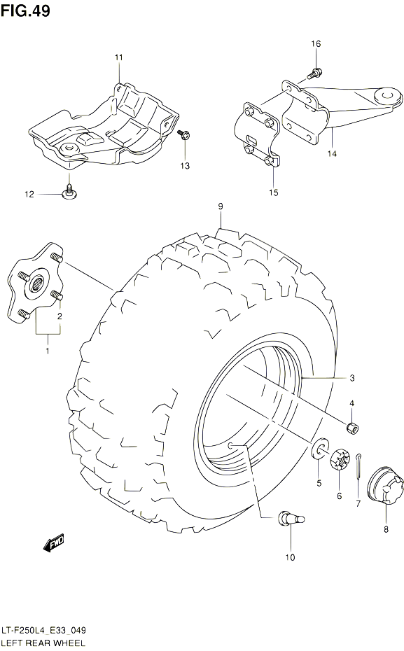 ROUE ARRIERE GAUCHE POUR SUZUKI OZARK 250 1992 POUR SUZUKI OZARKLT F250 L4 