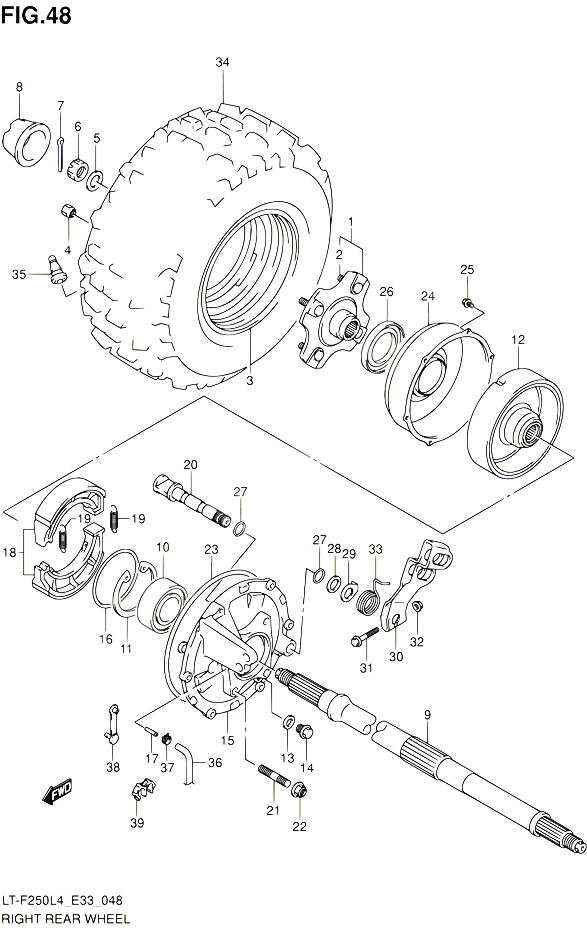 ROUE ARRIERE DROITE POUR SUZUKI OZARK 250 1992 POUR SUZUKI OZARKLT F250 L4 
