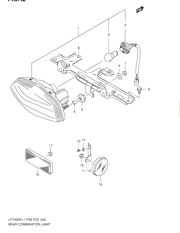 ENSEMBLE FEU ARRIERE LT F400FL1 P28 POUR SUZUKI KINGQUAD 400 2011 POUR SUZUKI KINGQUADLT F400F L1 LT F400FZ L1 