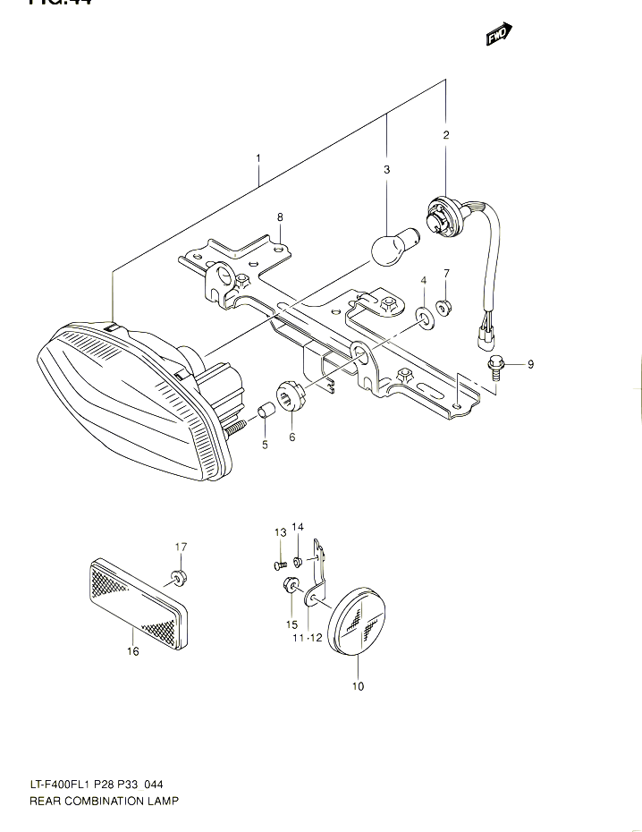 ENSEMBLE FEU ARRIERE LT F400FZL1 P28 POUR SUZUKI KINGQUAD 400 2011 POUR SUZUKI KINGQUADLT F400F L1 LT F400FZ L1 