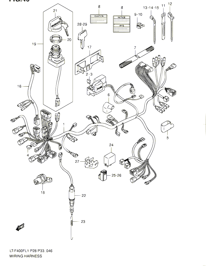 FAISCEAU ELECTRIQUE LT F400FL1 P28 POUR SUZUKI KINGQUAD 400 2011 POUR SUZUKI KINGQUADLT F400F L1 LT F400FZ L1 