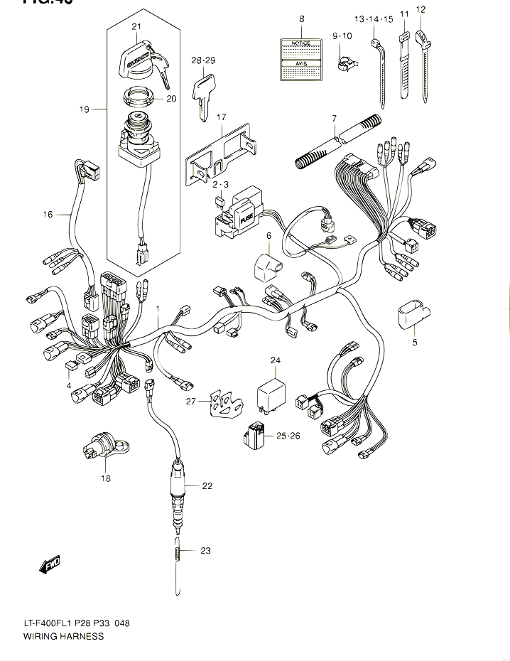 FAISCEAU ELECTRIQUE LT F400FZL1 P28 POUR SUZUKI KINGQUAD 400 2011 POUR SUZUKI KINGQUADLT F400F L1 LT F400FZ L1 