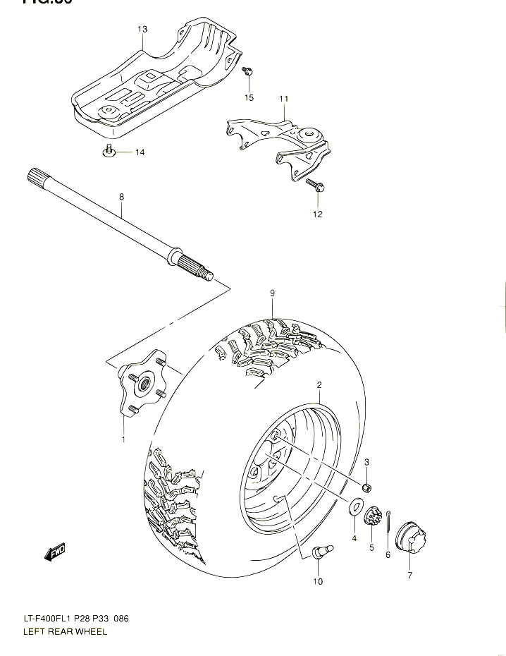 ROUE ARRIERE GAUCHE POUR SUZUKI KINGQUAD 400 2011 POUR SUZUKI KINGQUADLT F400F L1  LT F400FZ L1 