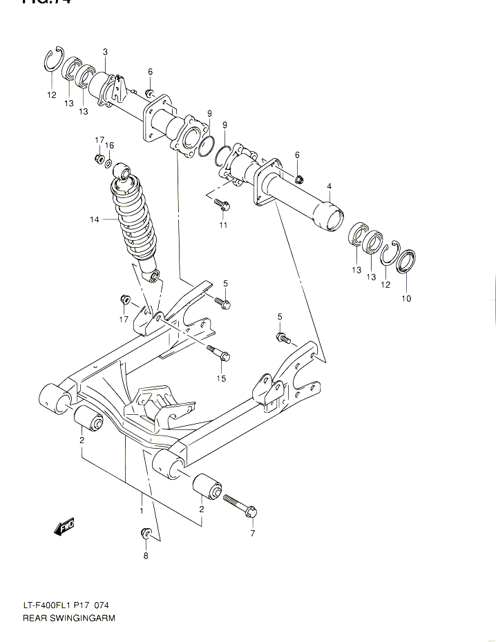 BRAS OSCILLANT ARRIERE POUR SUZUKI KINGQUAD 400 2011 POUR SUZUKI KINGQUADLT F400F L1 