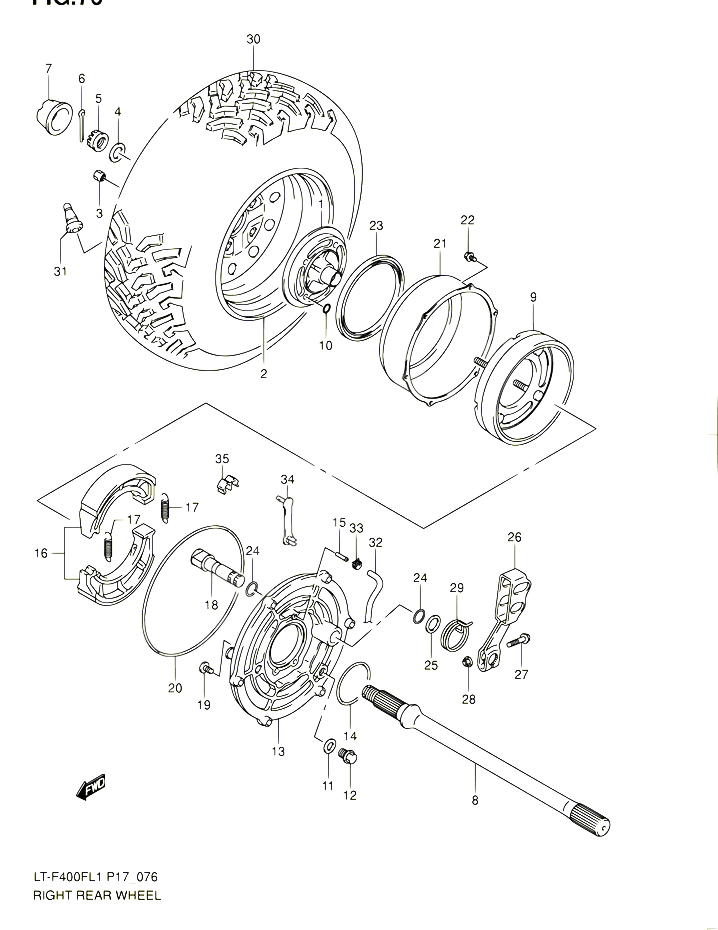 ROUE ARRIERE DROITE LT F400FL1 P24 POUR SUZUKI KINGQUAD 400 2011 POUR SUZUKI KINGQUADLT F400F L1 