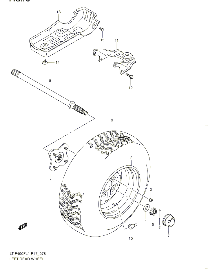 ROUE ARRIERE GAUCHE LT F400FL1 P24 POUR SUZUKI KINGQUAD 400 2011 POUR SUZUKI KINGQUADLT F400F L1 