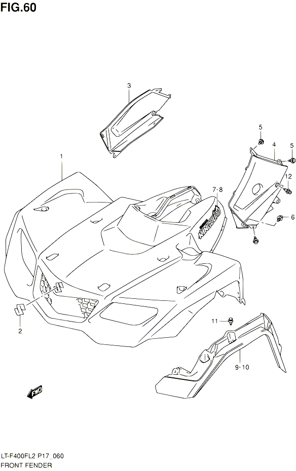 GARDE BOUE AVANT LT F400FL2 P17 POUR SUZUKI KINGQUAD 400 2012 POUR SUZUKI KINGQUADLT F400F L2  LT F400FZ L2 