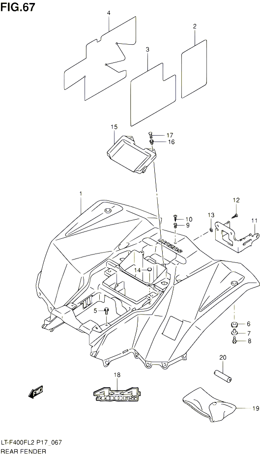 GARDE BOUE ARRIERE LT F400FL2 P17 POUR SUZUKI KINGQUAD 400 2012 POUR SUZUKI KINGQUADLT F400F L2  LT F400FZ L2 