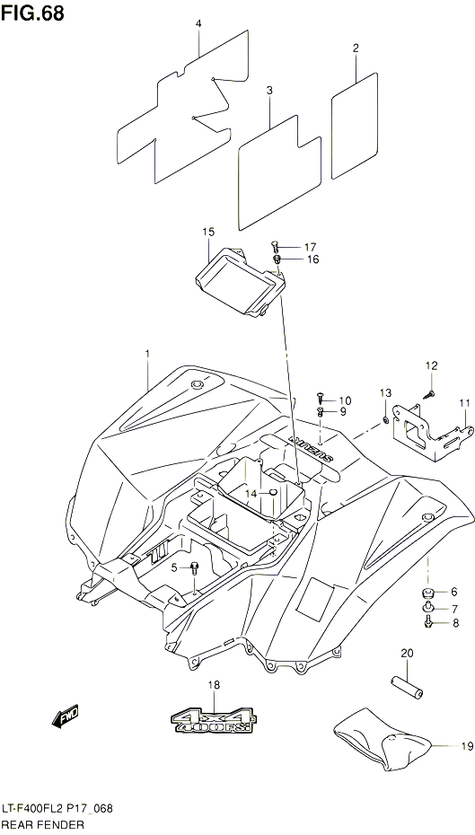 GARDE BOUE ARRIERE LT F400FL2 P24 POUR SUZUKI KINGQUAD 400 2012 POUR SUZUKI KINGQUADLT F400F L2  LT F400FZ L2 