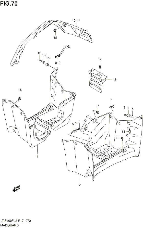 GARDE BOUE LT F400FL2 P17 POUR SUZUKI KINGQUAD 400 2012 POUR SUZUKI KINGQUADLT F400F L2  LT F400FZ L2 