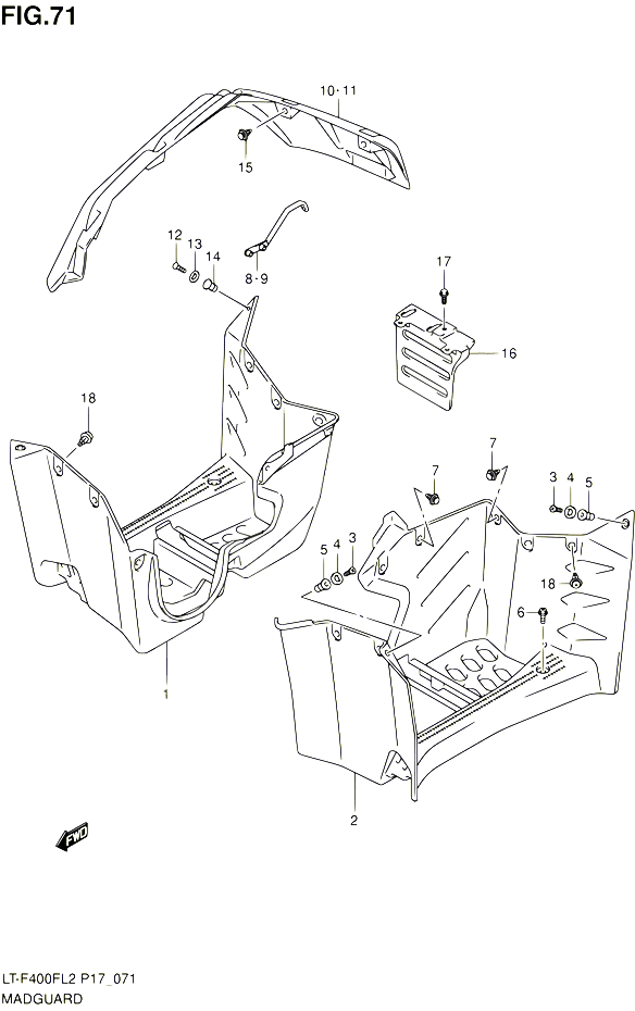 GARDE BOUE LT F400FL2 P24 POUR SUZUKI KINGQUAD 400 2012 POUR SUZUKI KINGQUADLT F400F L2  LT F400FZ L2 