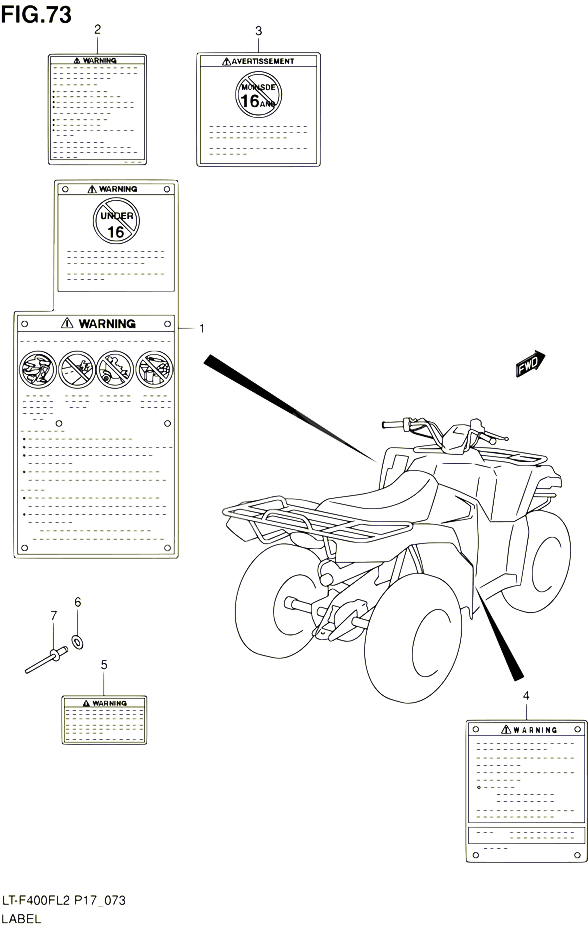ETIQUETTE LT F400FL2 P17 POUR SUZUKI KINGQUAD 400 2012 POUR SUZUKI KINGQUAD(LT-F400F L2 / LT-F400FZ L2 )