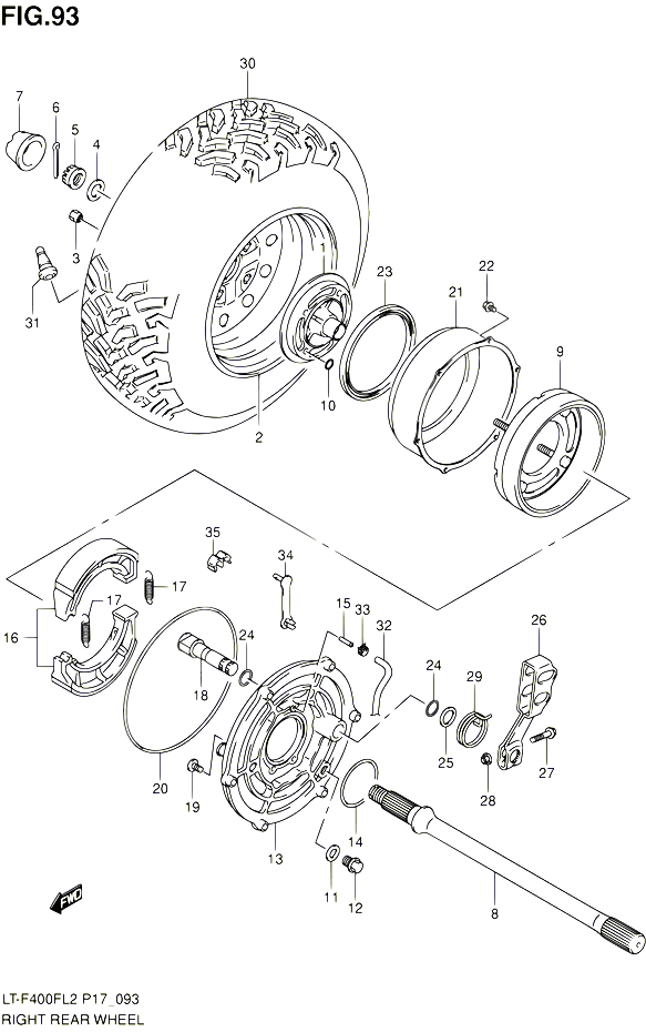 ROUE ARRIERE DROITE LT F400FL2 P24 POUR SUZUKI KINGQUAD 400 2012 POUR SUZUKI KINGQUADLT F400F L2 LT F400FZ L2 