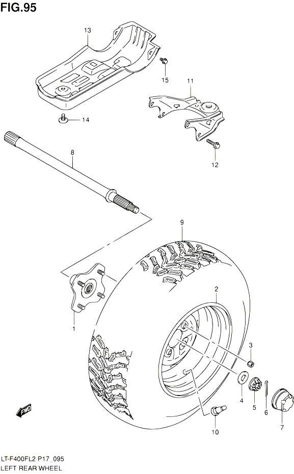 ROUE ARRIERE GAUCHE LT F400FL2 P17 POUR SUZUKI KINGQUAD 400 2012 POUR SUZUKI KINGQUADLT F400F L2 LT F400FZ L2 