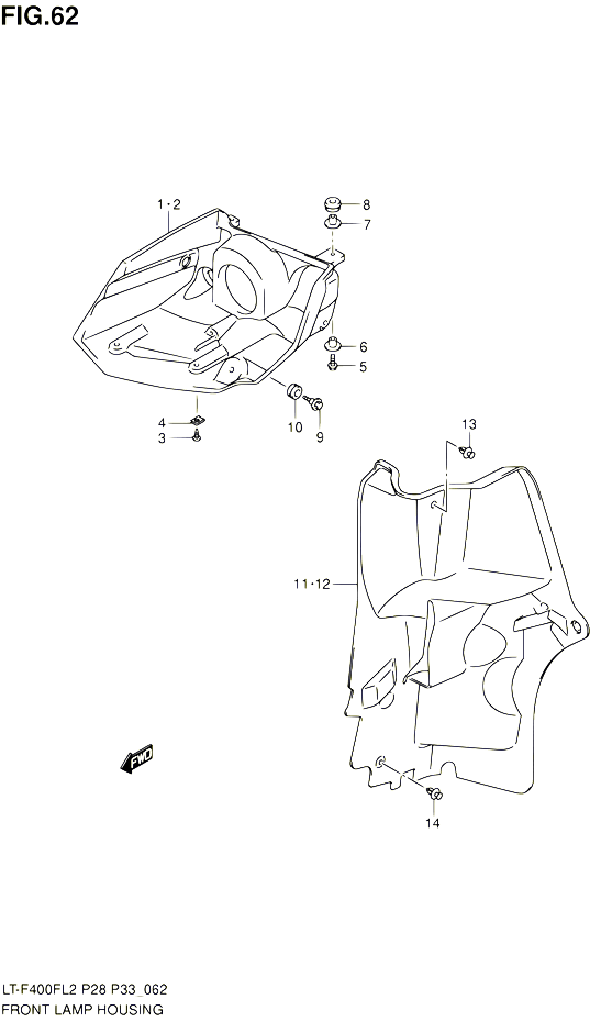 ENTOURAGE DE PHARE AVANT POUR SUZUKI KINGQUAD 400 2012 POUR SUZUKI KINGQUADLT F400F L2  LT F400FZ L2 